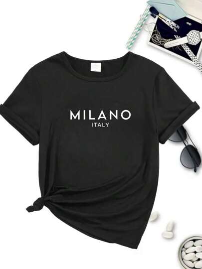 Camisa Camiseta T-shirt Feminina Baby Look Algodão Milano Italia